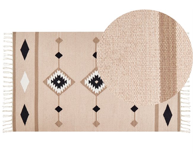 Conforama Alfombra kilim de algodón beige/negro/blanco 80 x 150 cm BERDIK