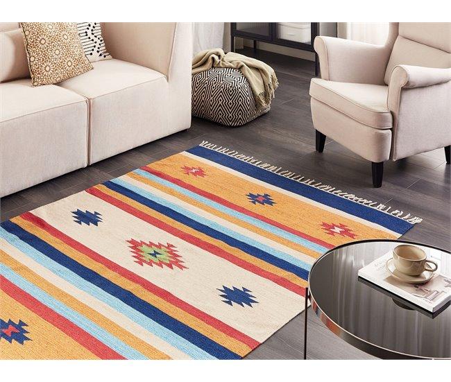 Conforama Alfombra Kilim De Algodón Rojo/azul/amarillo 140 X 200 Cm TARONIK