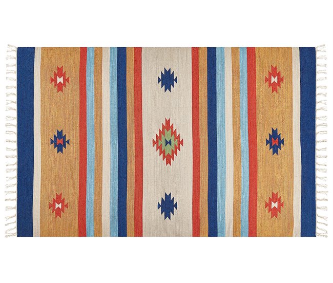 Conforama Alfombra Kilim De Algodón Rojo/azul/amarillo 140 X 200 Cm TARONIK