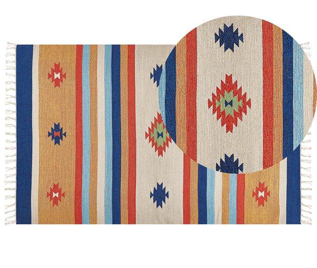 Conforama Alfombra kilim de algodón rojo/azul/amarillo 140 x 200 cm TARONIK