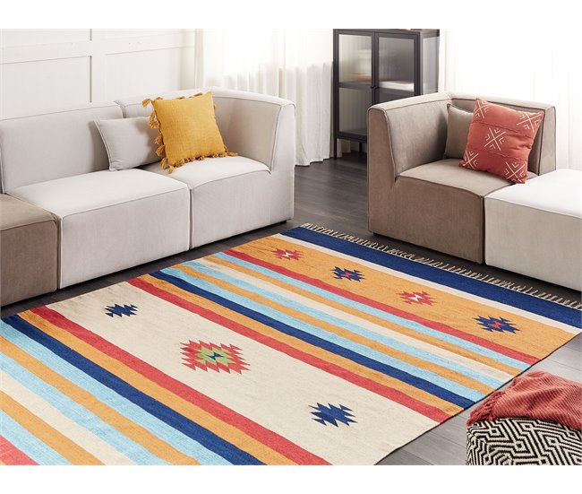 Conforama Alfombra Kilim De Algodón Rojo/azul/amarillo 200 X 300 Cm TARONIK
