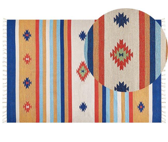 Conforama Alfombra kilim de algodón rojo/azul/amarillo 200 x 300 cm TARONIK