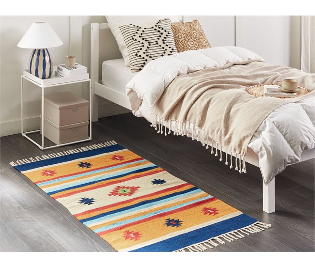 Conforama Alfombra Kilim De Algodón Rojo/azul/amarillo 80 X 150 Cm TARONIK