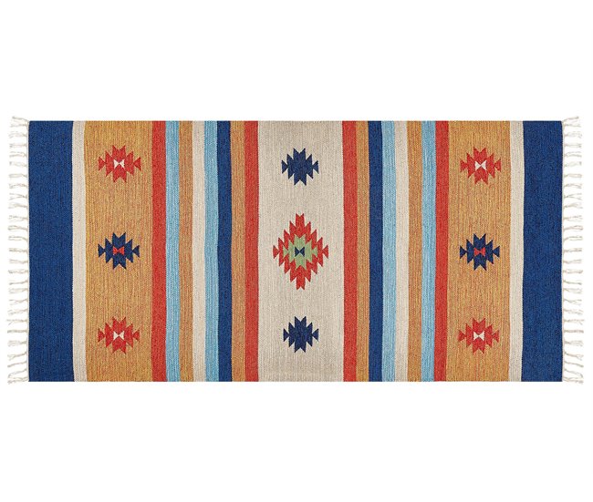 Conforama Alfombra Kilim De Algodón Rojo/azul/amarillo 80 X 150 Cm TARONIK