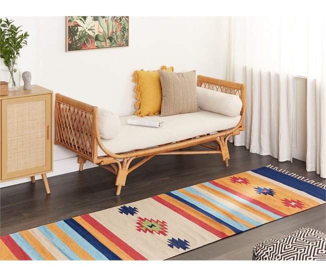 Conforama Alfombra Kilim De Algodón Rojo/azul/amarillo 80 X 300 Cm TARONIK