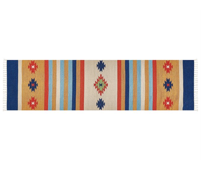 Conforama Alfombra Kilim De Algodón Rojo/azul/amarillo 80 X 300 Cm TARONIK