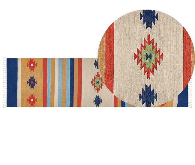 Conforama Alfombra kilim de algodón rojo/azul/amarillo 80 x 300 cm TARONIK