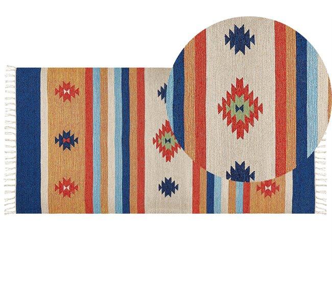Conforama Alfombra kilim de algodón rojo/azul/amarillo 80 x 150 cm TARONIK