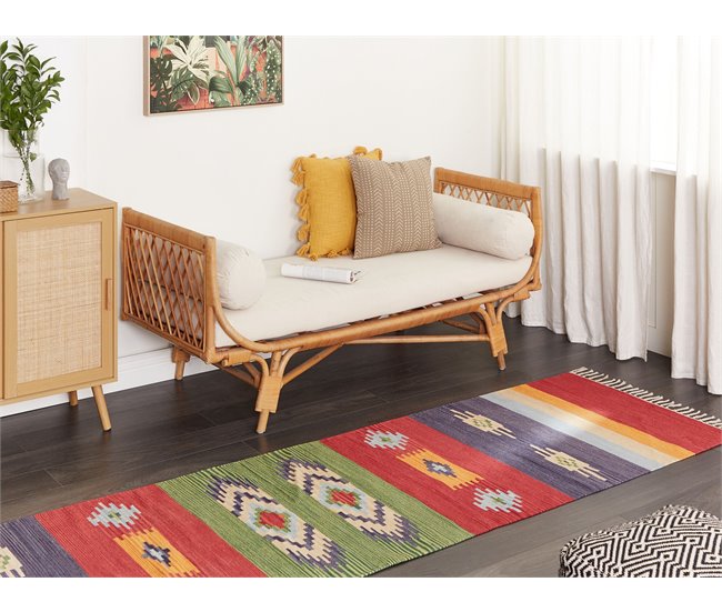 Conforama Alfombra Kilim De Algodón Rojo/azul/verde/amarillo 80 X 300 Cm KAMARIS