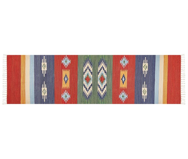 Conforama Alfombra Kilim De Algodón Rojo/azul/verde/amarillo 80 X 300 Cm KAMARIS