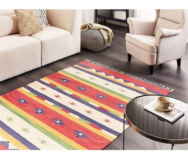 Conforama Alfombra Kilim De Algodón Rojo/beige 140 X 200 Cm ALAPARS