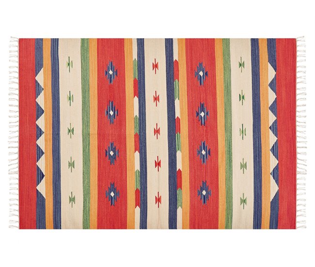 Conforama Alfombra Kilim De Algodón Rojo/beige 140 X 200 Cm ALAPARS