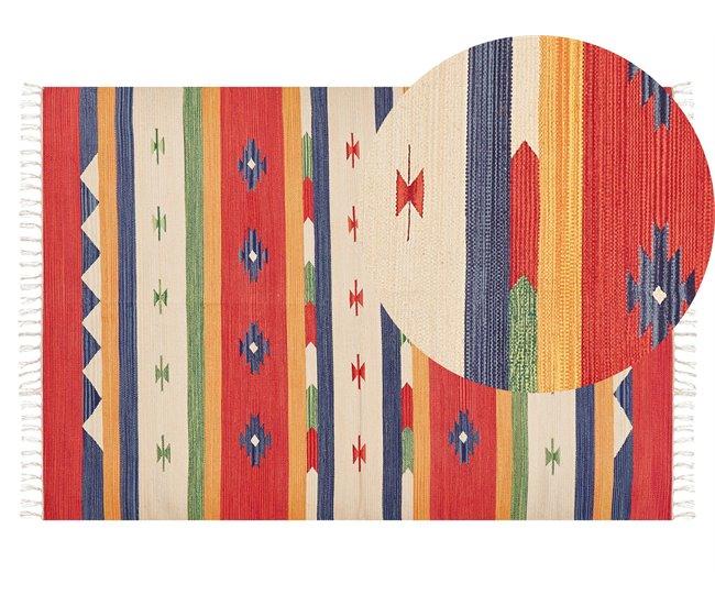 Conforama Alfombra kilim de algodón rojo/beige 140 x 200 cm ALAPARS