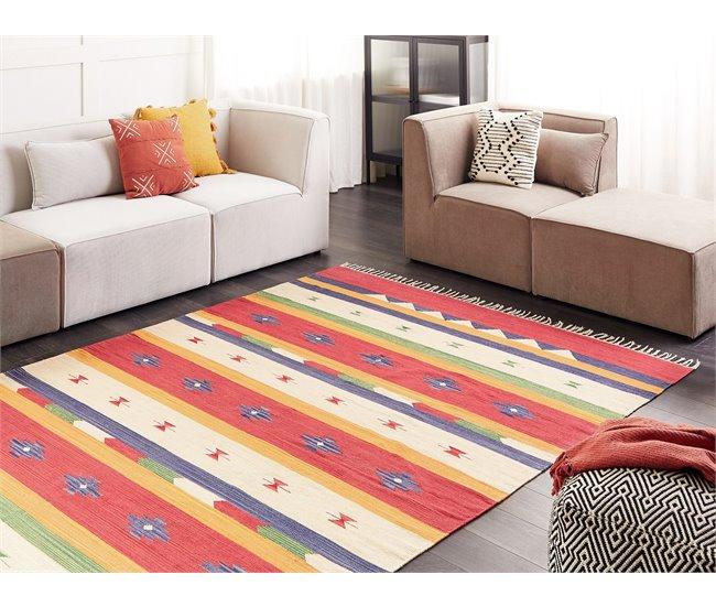 Conforama Alfombra Kilim De Algodón Rojo/beige 200 X 300 Cm ALAPARS