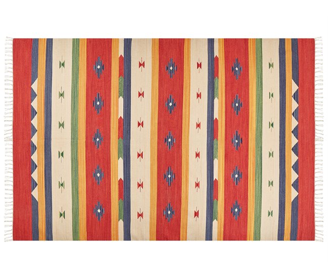 Conforama Alfombra Kilim De Algodón Rojo/beige 200 X 300 Cm ALAPARS
