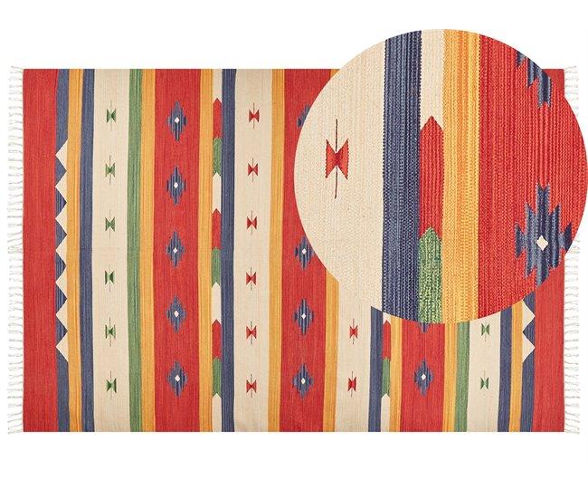 Conforama Alfombra kilim de algodón rojo/beige 200 x 300 cm ALAPARS