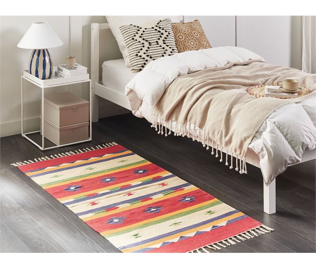 Conforama Alfombra Kilim De Algodón Rojo/beige 80 X 150 Cm ALAPARS