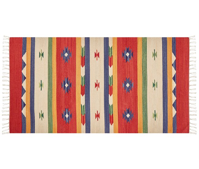 Conforama Alfombra Kilim De Algodón Rojo/beige 80 X 150 Cm ALAPARS