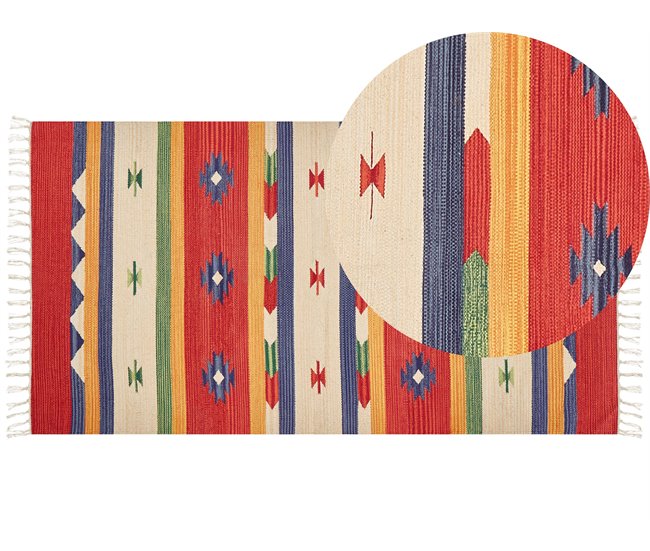 Conforama Alfombra kilim de algodón rojo/beige 80 x 150 cm ALAPARS