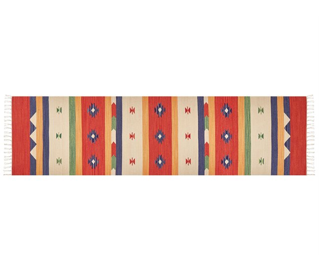 Conforama Alfombra Kilim De Algodón Rojo/beige 80 X 300 Cm ALAPARS