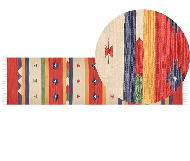 Conforama Alfombra kilim de algodón rojo/beige 80 x 300 cm ALAPARS