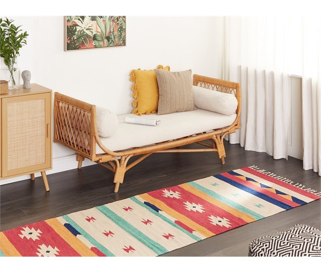 Conforama Alfombra Kilim De Algodón Rojo/beige/gris 80 X 300 Cm MARGARA