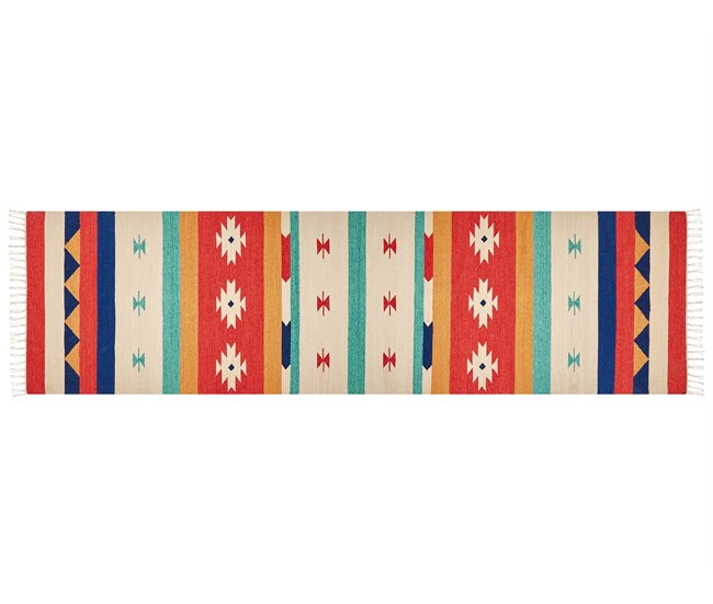 Conforama Alfombra kilim de algodón rojo/beige/gris 80 x 300 cm MARGARA