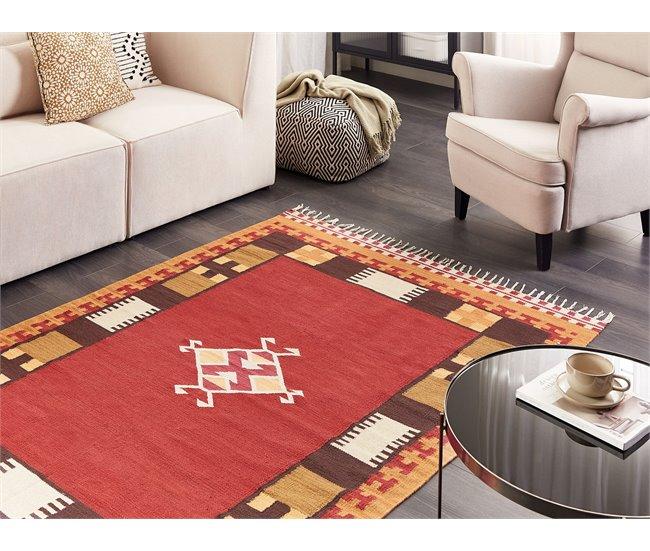Conforama Alfombra Kilim De Algodón Rojo/marrón/beige 140 X 200 Cm PARAKAR