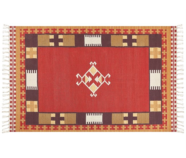 Conforama Alfombra Kilim De Algodón Rojo/marrón/beige 140 X 200 Cm PARAKAR