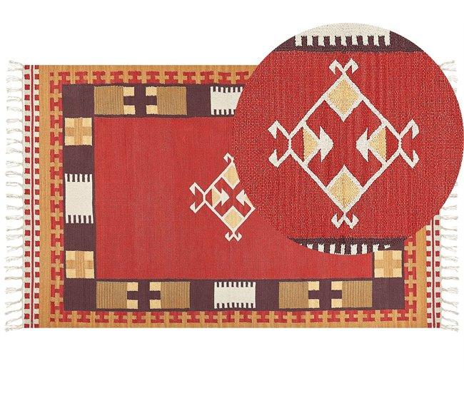 Conforama Alfombra kilim de algodón rojo/marrón/beige 140 x 200 cm PARAKAR