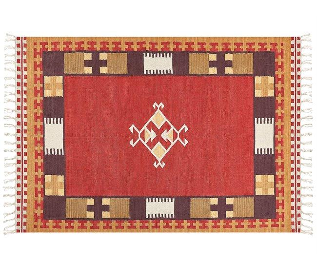Conforama Alfombra Kilim De Algodón Rojo/marrón/beige 160 X 230 Cm PARAKAR