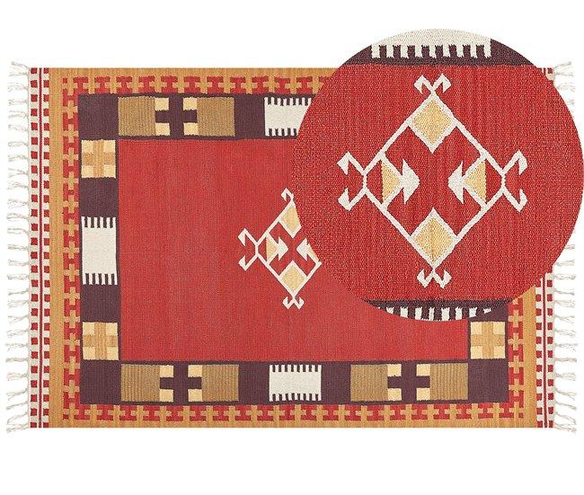 Conforama Alfombra kilim de algodón rojo/marrón/beige 160 x 230 cm PARAKAR