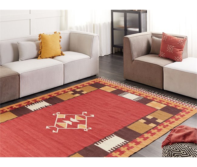 Conforama Alfombra Kilim De Algodón Rojo/marrón/beige 200 X 300 Cm PARAKAR
