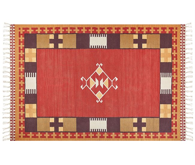 Conforama Alfombra Kilim De Algodón Rojo/marrón/beige 200 X 300 Cm PARAKAR