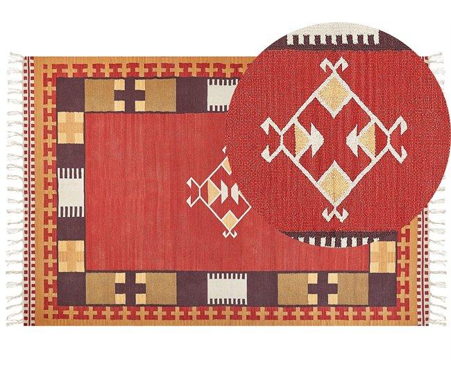 Conforama Alfombra kilim de algodón rojo/marrón/beige 200 x 300 cm PARAKAR