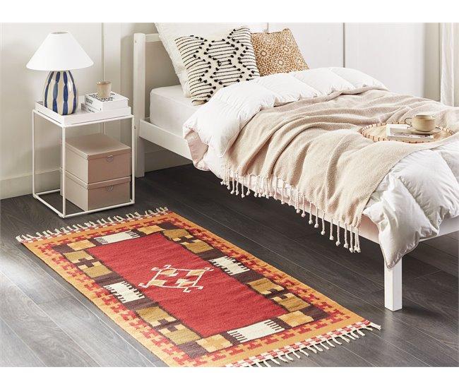 Conforama Alfombra Kilim De Algodón Rojo/marrón/beige 80 X 150 Cm PARAKAR