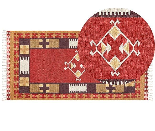 Conforama Alfombra kilim de algodón rojo/marrón/beige 80 x 150 cm PARAKAR
