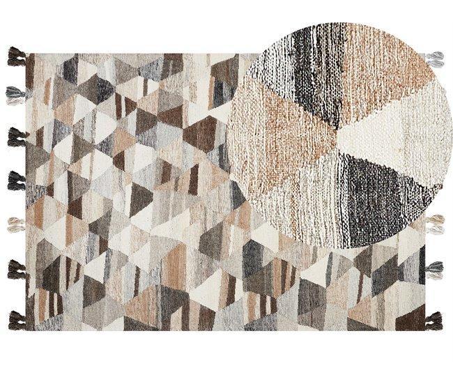 Conforama Alfombra kilim de lana beige/marrón/negro 160 x 230 cm ARGAVAND