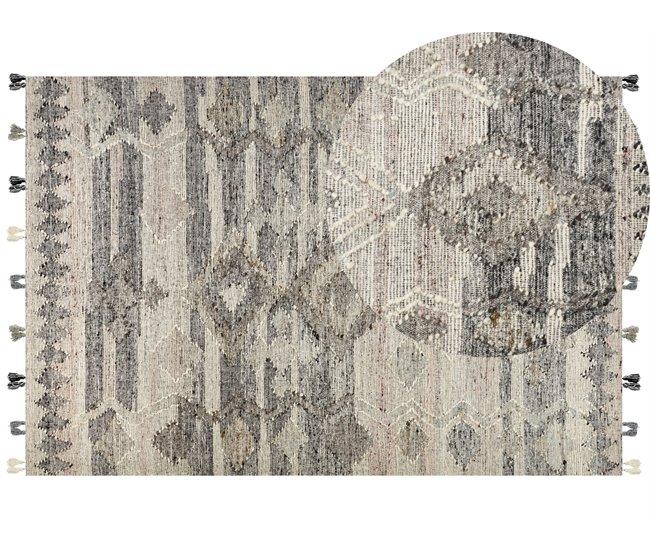 Conforama Alfombra kilim de lana gris/beige 200 x 300 cm ARATASHEN
