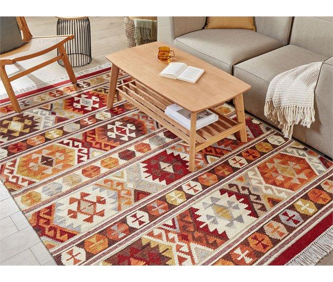 Conforama Alfombra Kilim De Lana Naranja/rojo/marrón 160 X 230 Cm AYGAVAN