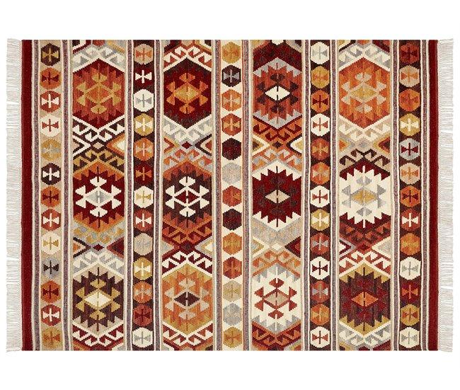 Conforama Alfombra Kilim De Lana Naranja/rojo/marrón 160 X 230 Cm AYGAVAN