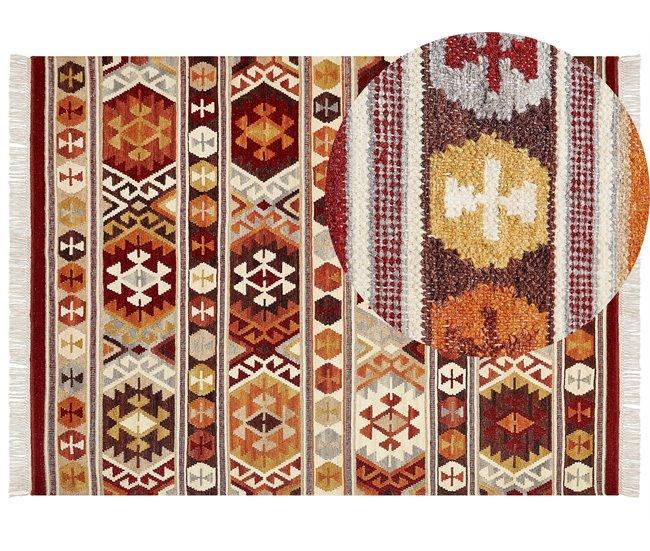 Conforama Alfombra kilim de lana naranja/rojo/marrón 160 x 230 cm AYGAVAN