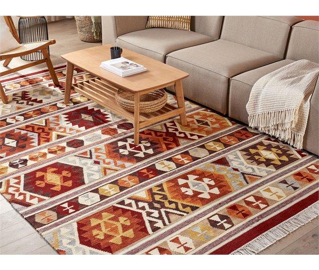 Conforama Alfombra Kilim De Lana Naranja/rojo/marrón 200 X 300 Cm AYGAVAN