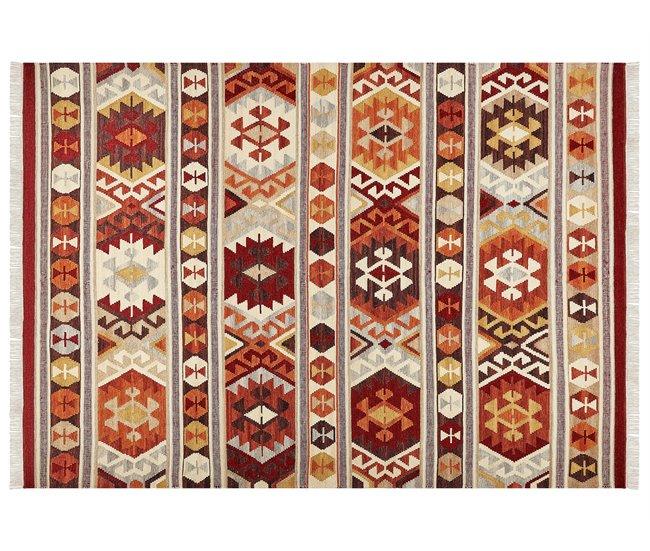 Conforama Alfombra Kilim De Lana Naranja/rojo/marrón 200 X 300 Cm AYGAVAN