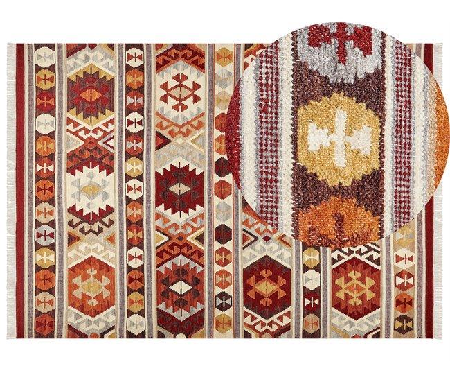 Conforama Alfombra kilim de lana naranja/rojo/marrón 200 x 300 cm AYGAVAN