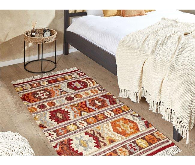 Conforama Alfombra Kilim De Lana Naranja/rojo/marrón 80 X 150 Cm AYGAVAN