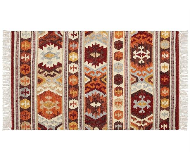 Conforama Alfombra Kilim De Lana Naranja/rojo/marrón 80 X 150 Cm AYGAVAN