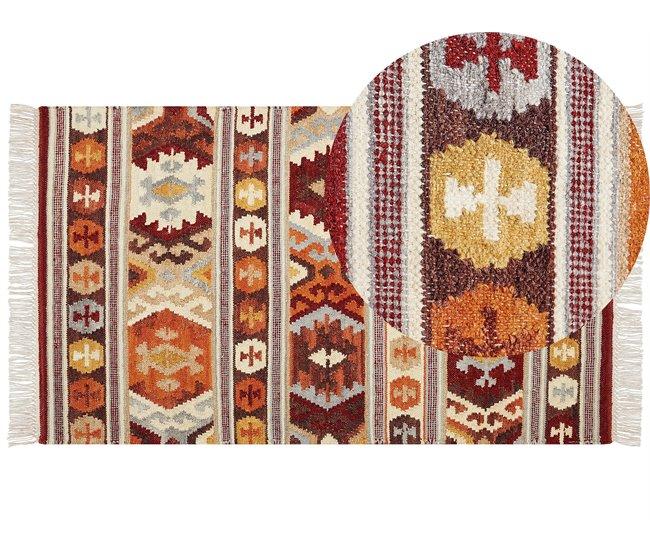 Conforama Alfombra kilim de lana naranja/rojo/marrón 80 x 150 cm AYGAVAN