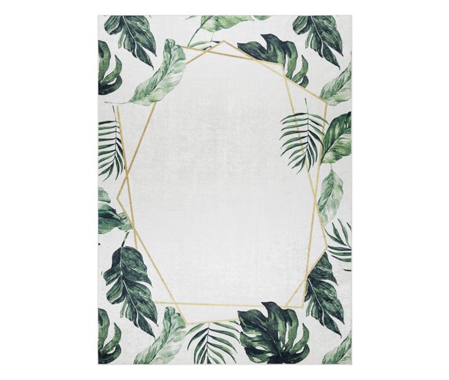 Conforama Alfombra Lavable ANDRE 1168 Hojas De Monstera Geométrico Antideslizante 80x150 Cm