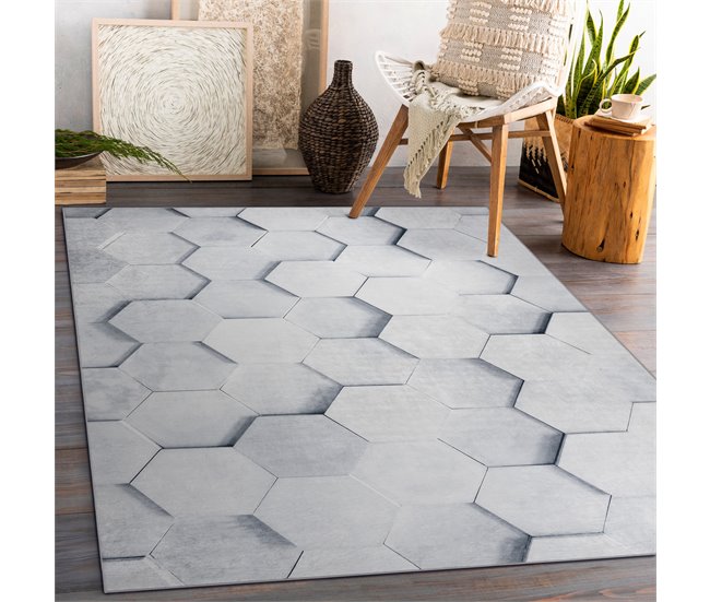 Conforama Alfombra Lavable ANDRE 1180 Panal Hexágono 3D Antideslizante - 80x150 Cm